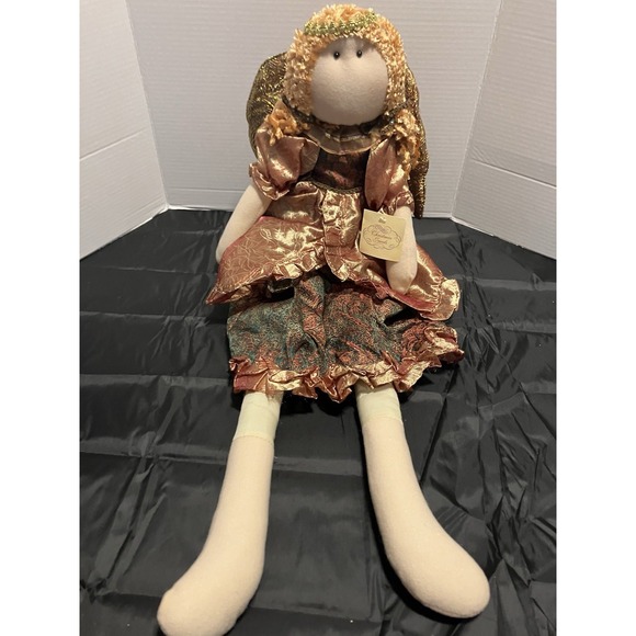 Christmas Jewel Other - Handmade Angel Cloth Doll  Tall 31" Gold Wings Sequin Dress Folk Art blonde Curl